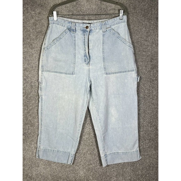 Vintage Bill Blass Wide Leg Carpenter Capri‎ Jeans Womens Sz 14 Light Blue Denim - Picture 1 of 13
